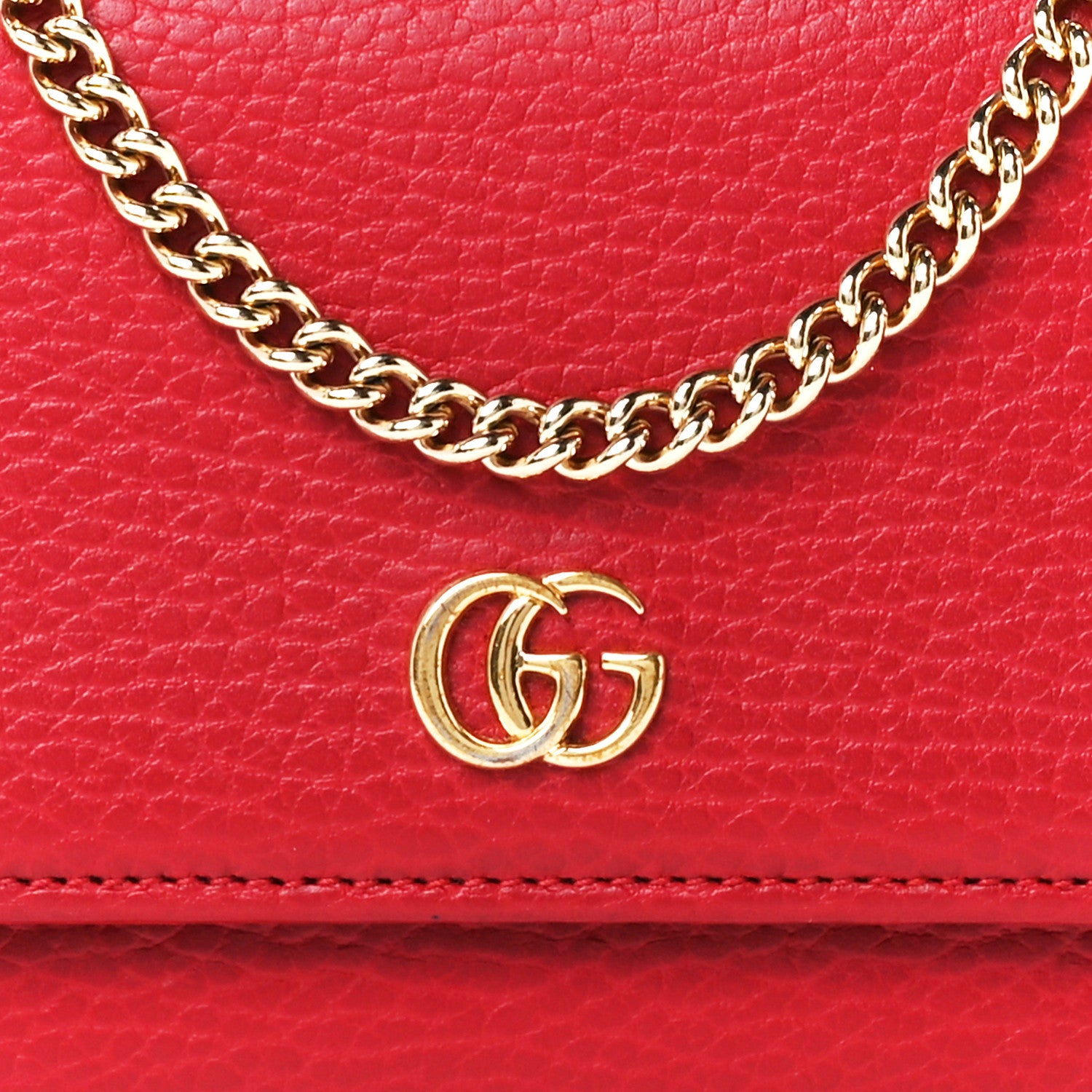 Gucci Dollar Calfskin Petite GG Marmont Wallet Chain Bag Hibiscus Red 8 of 11