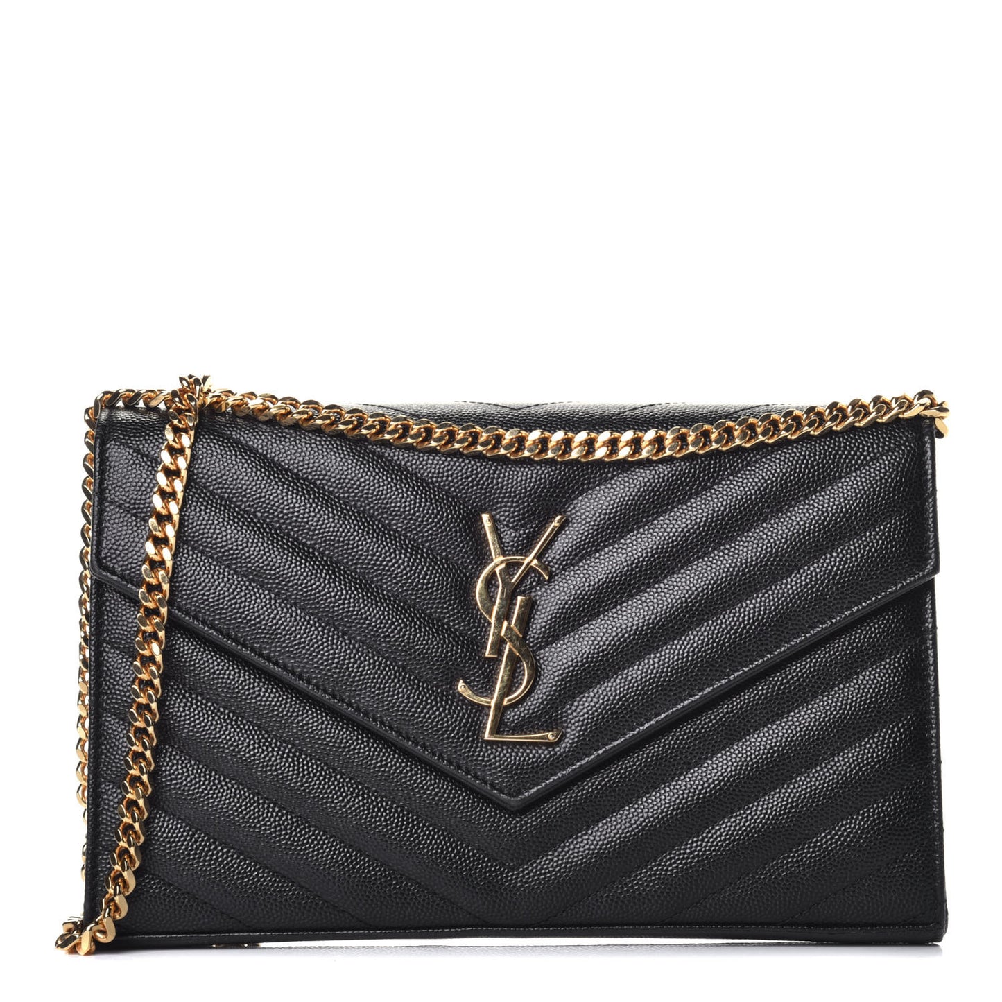 Grain De Poudre Matelasse Chevron Monogram Chain Wallet Black