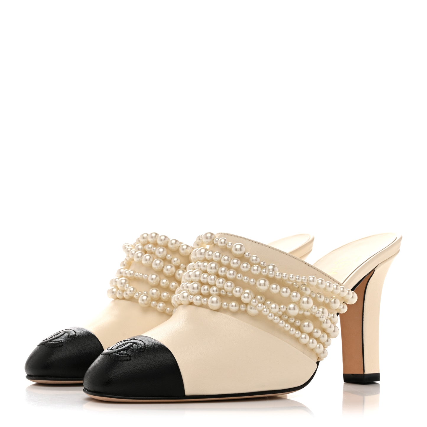 Lambskin Cap Toe CC Pearl Mule 36 Ivory Black