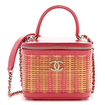 Chanel Calfskin Raffia Small Take Away Vanity Case Bag Pink Beige 1 of 12