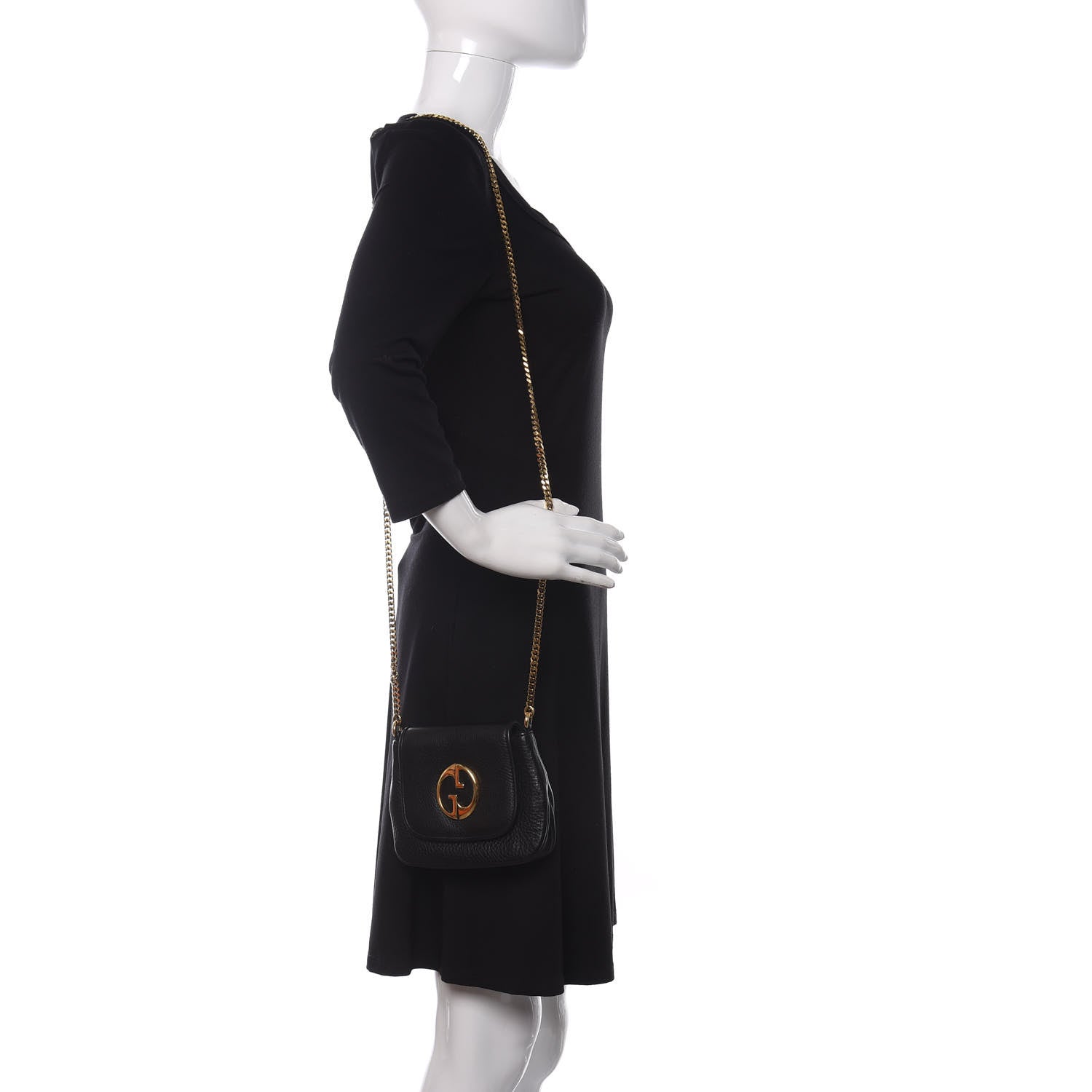 Gucci Pebbled Calfskin Small 1973 Chain Shoulder Bag Black 2 of 9