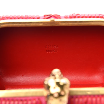 Alexander McQueen Calfskin Woven Britannia Skull Box Clutch Red Pink 6 of 7
