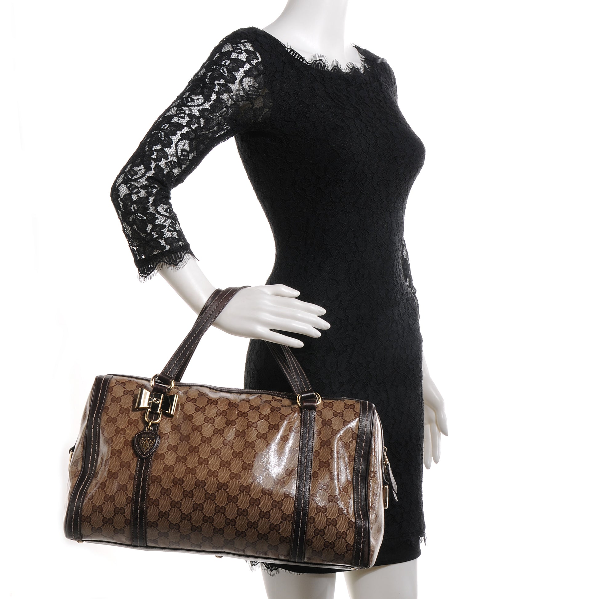 Gucci Crystal Monogram Large Duchessa Boston Dark Brown 2 of 17