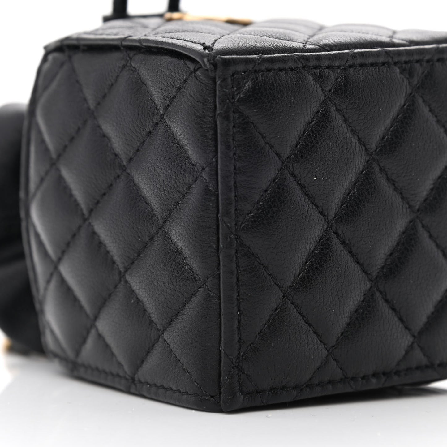 Calfskin Quilted Mini Drawstring Bucket Bag Black