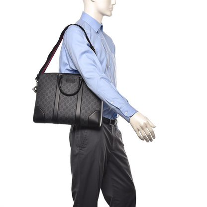 Gucci GG Supreme Monogram Appia Calfskin Web Briefcase Black 2 of 10