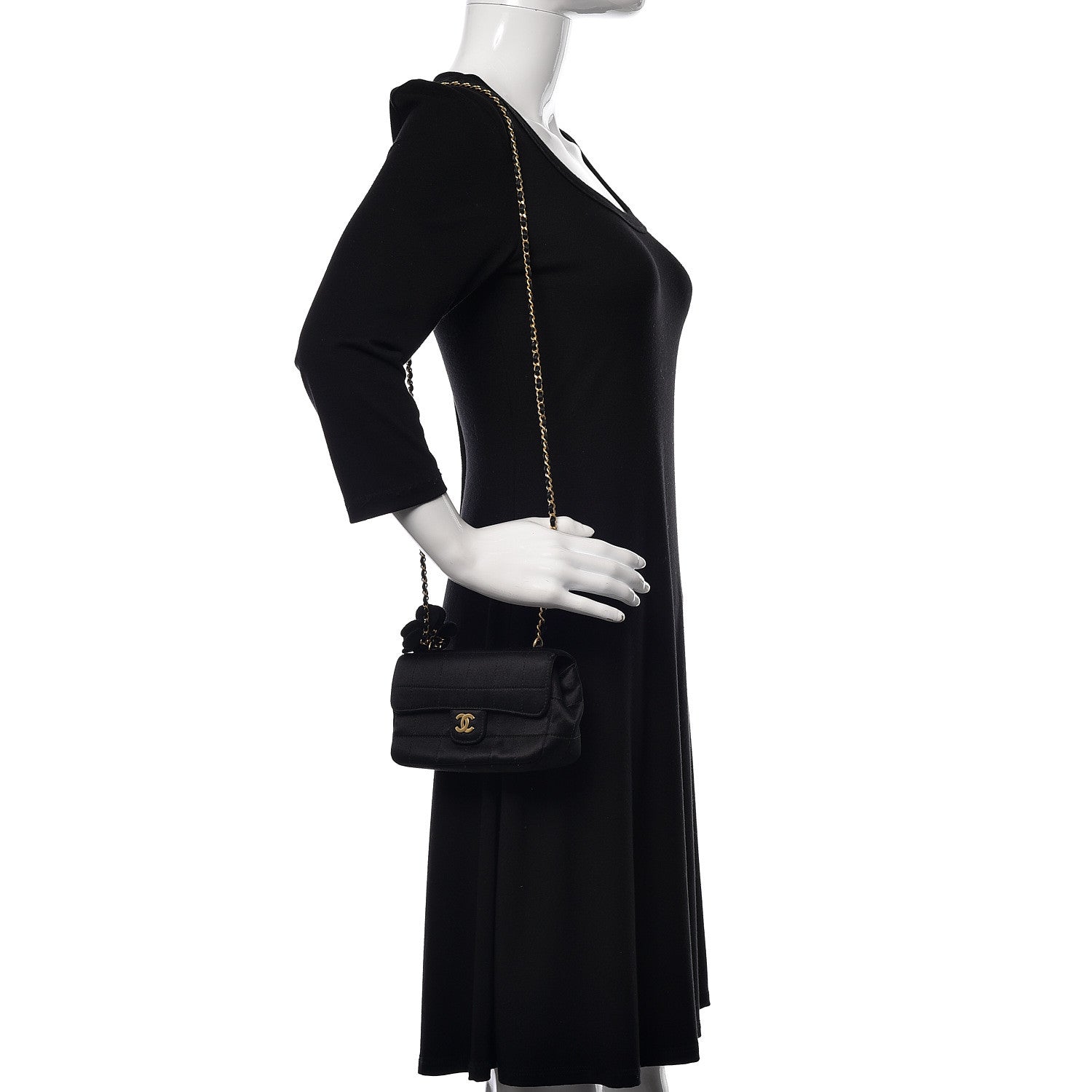 Chanel Satin Chocolate Bar Quilted Camellia Rectangular Mini Flap Black 2 of 12