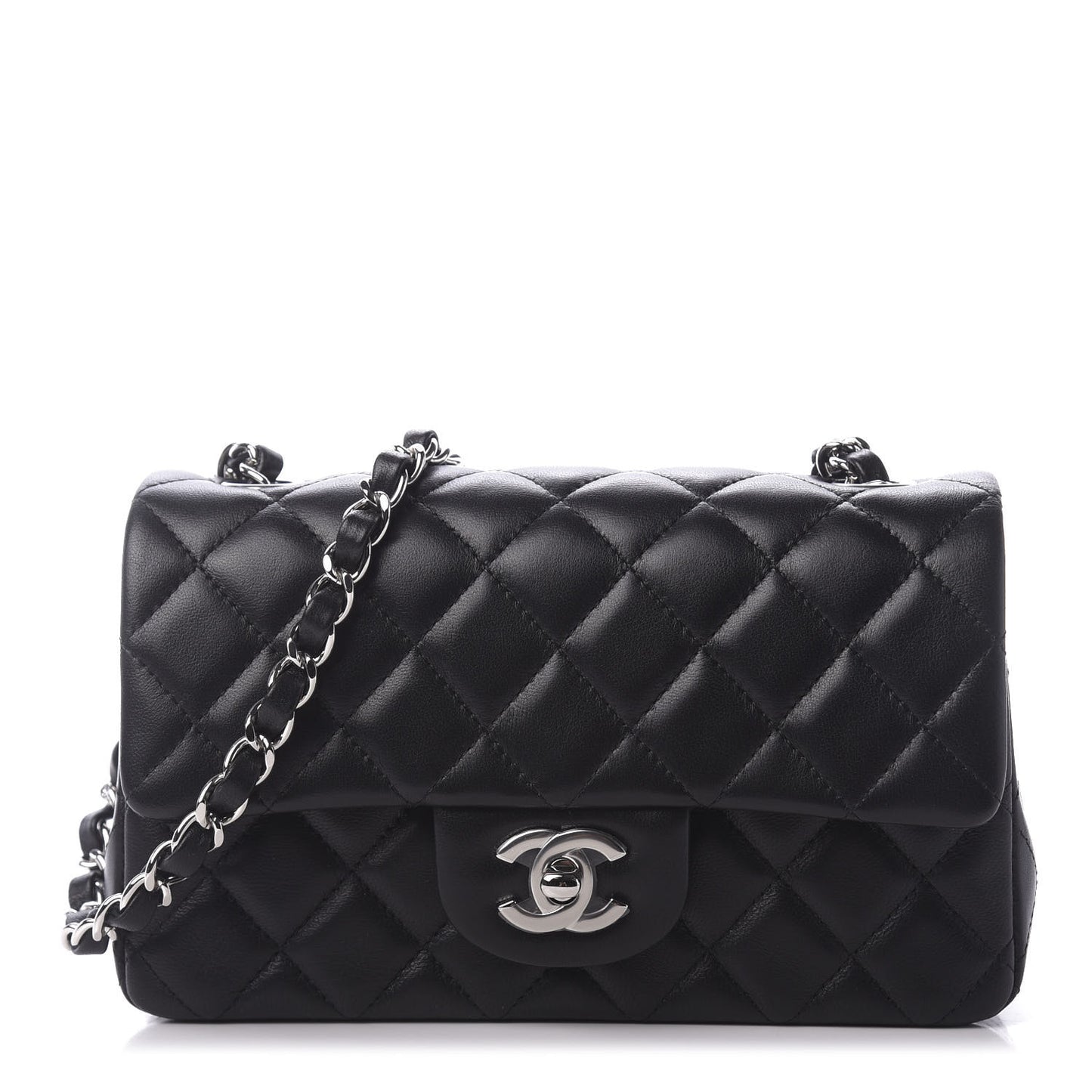 Lambskin Quilted Mini Rectangular Flap Black