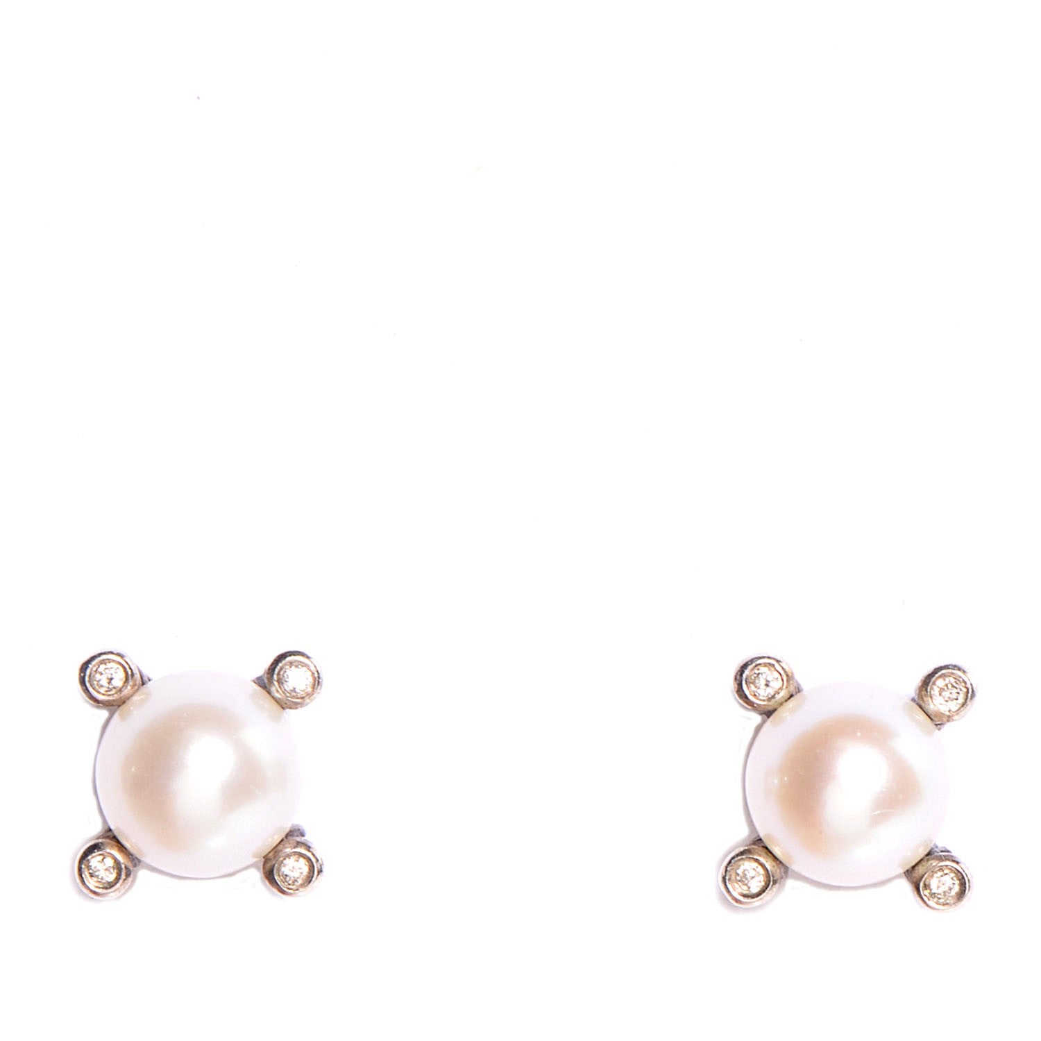 David Yurman Sterling Silver Diamond Pearl Small Earrings 1 of 6