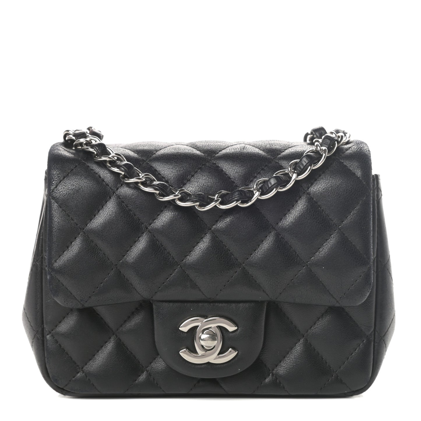 Lambskin Quilted Mini Square Flap Black