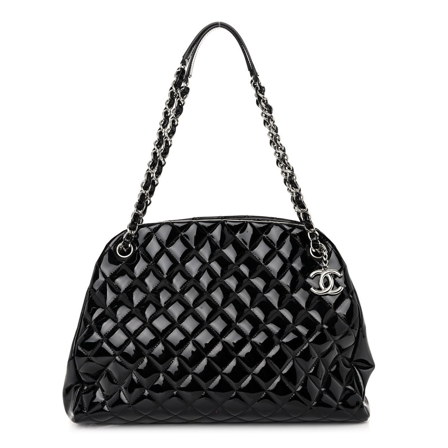 Patent Quilted Large Just Mademoiselle Bowling Bag Black