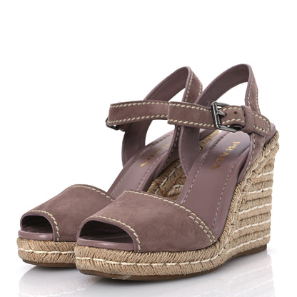 Prada Suede Jute Platfrom Logo Espadrilles Platform Sandals 39.5 Dark Rose 4 of 13