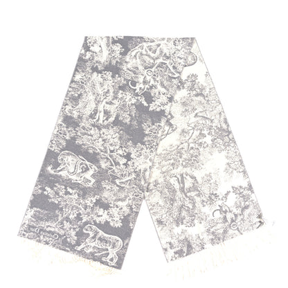 Christian Dior Cashmere Wool Toile De Jouy Sauvage Fringed Scarf Gray 2 of 3