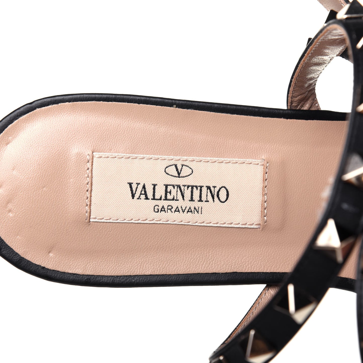 Nappa Rockstud Ankle Strap Flat Thong Sandals 38.5 Black