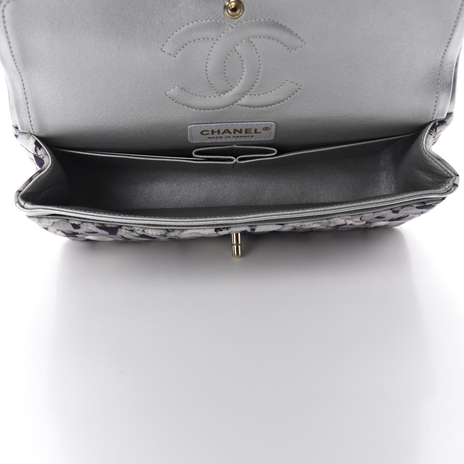 Chanel Nylon Quilted Medium Cat Emoticon Double Flap Navy Grey Ecru 5 of 12