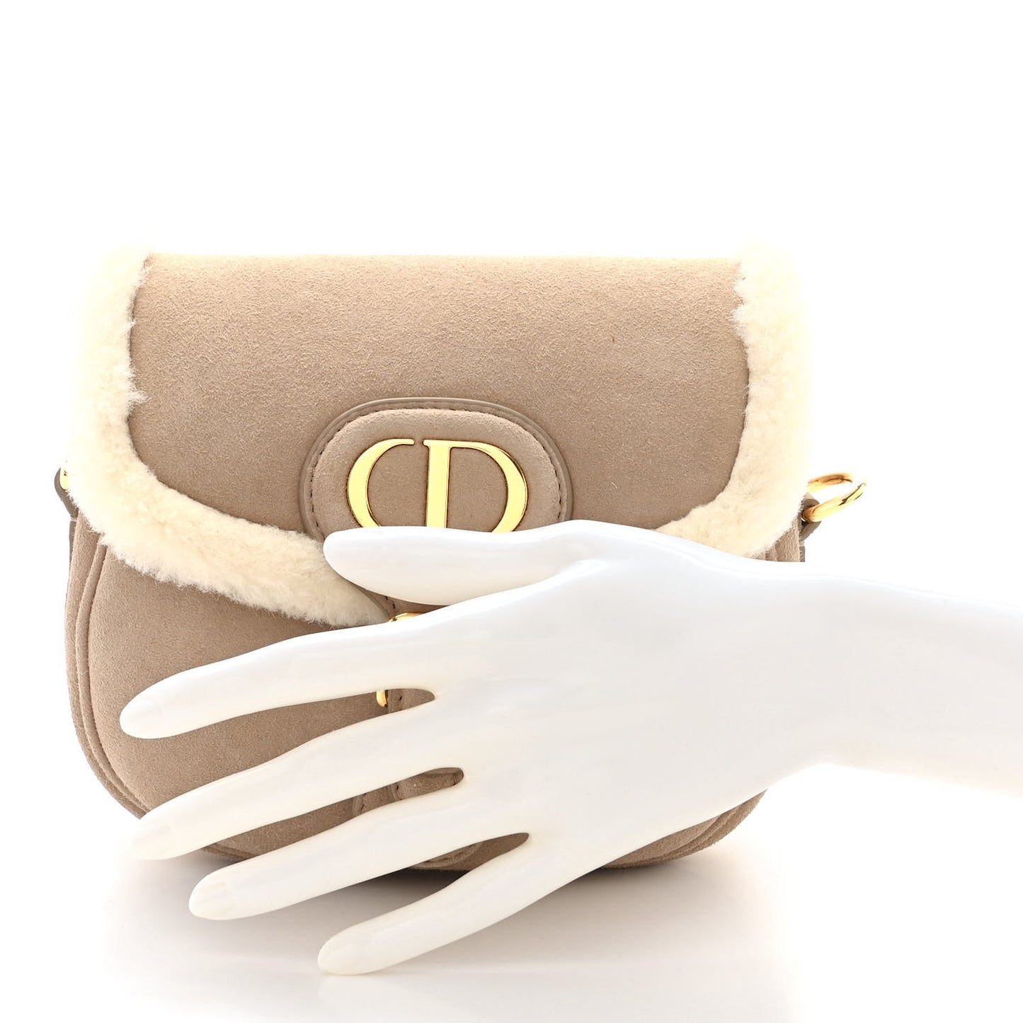 Suede Shearling Medium Bobby Flap Beige