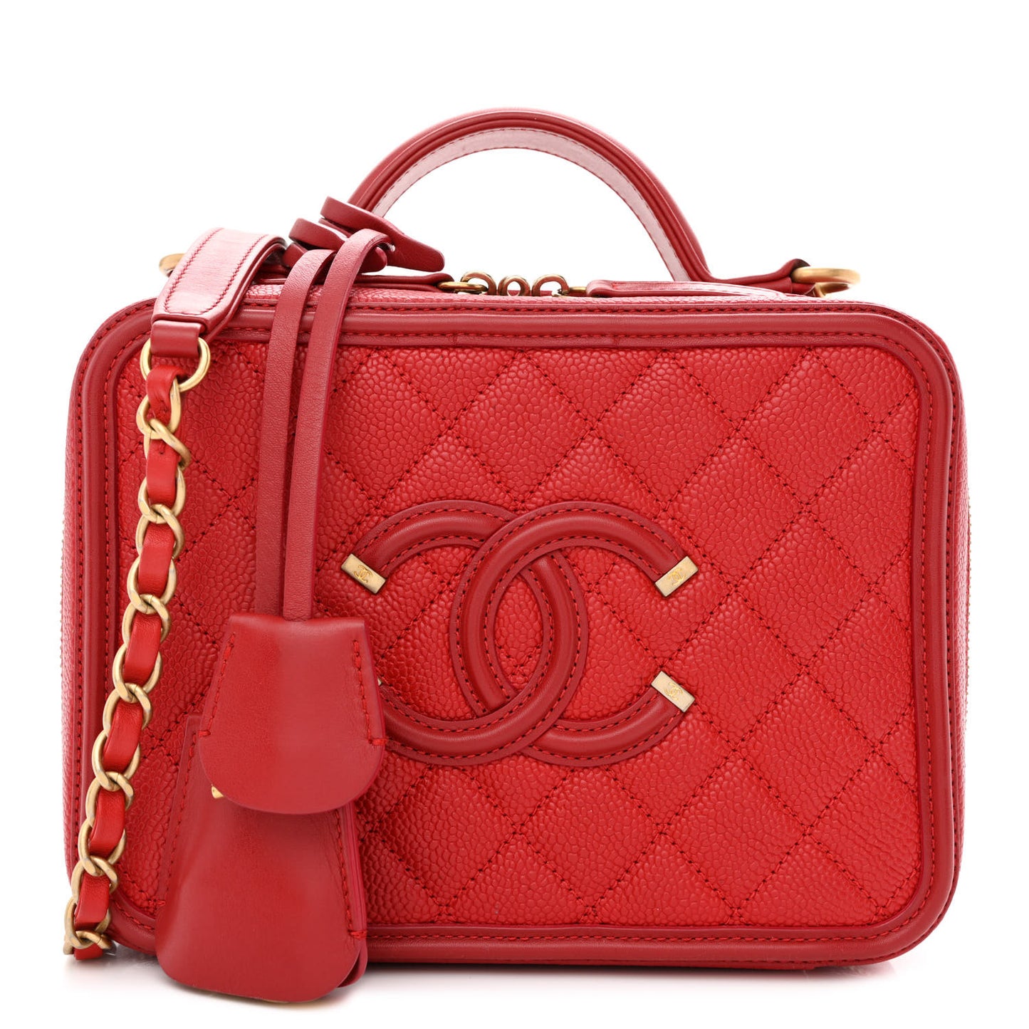 Caviar Quilted Medium CC Filigree Vanity Case Red
