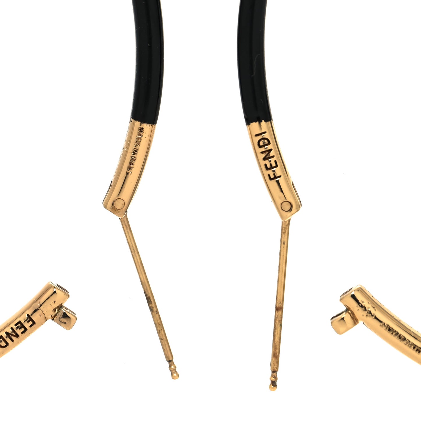 Metal Enamel Large F is Fendi Hoop Earrings Black Gold