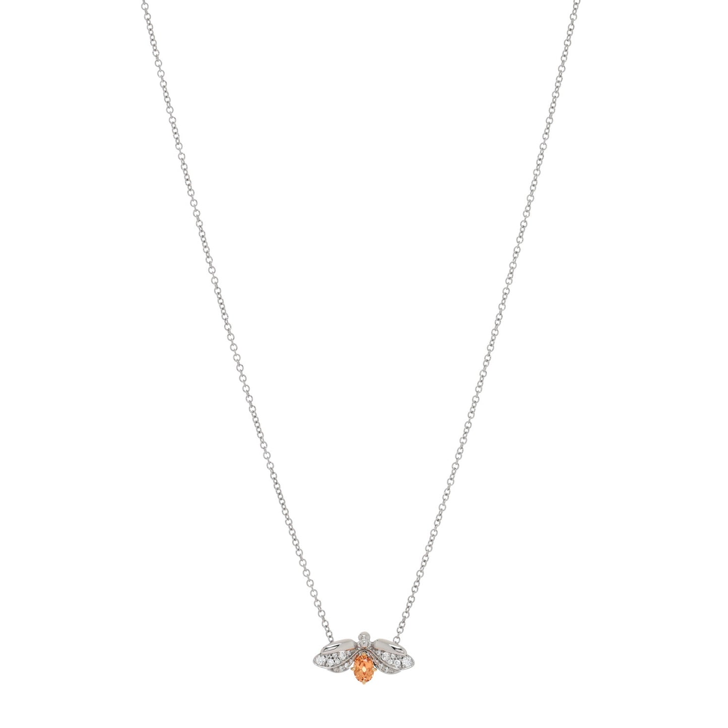 Platinum 18K Yellow Gold Diamond Spessartine Paper Flowers Firefly Pendant Necklace