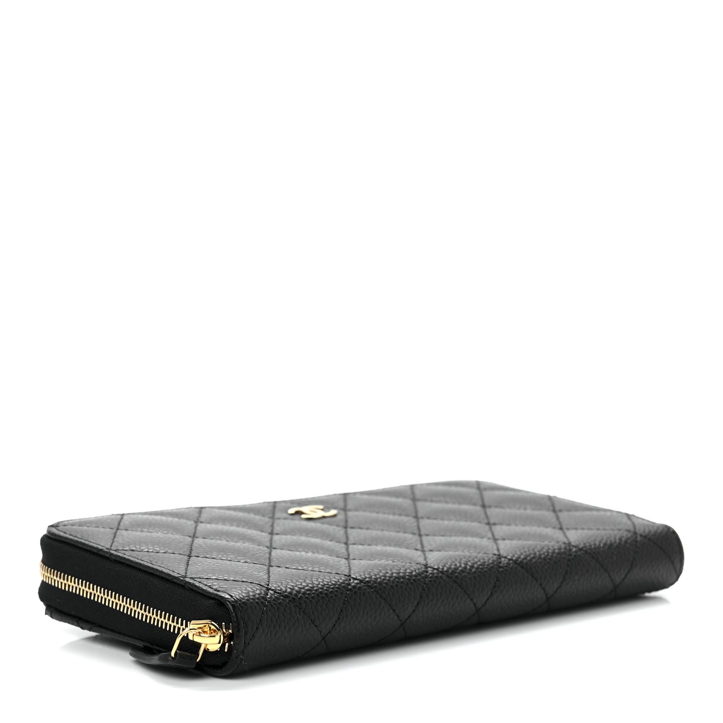 Caviar Quilted Large Gusset Zip Around Wallet Black