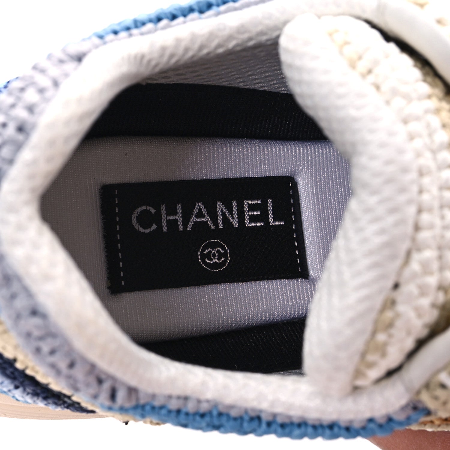 Chanel Braided Raffia Womens CC Sneakers 40 Blue Beige 8 of 11