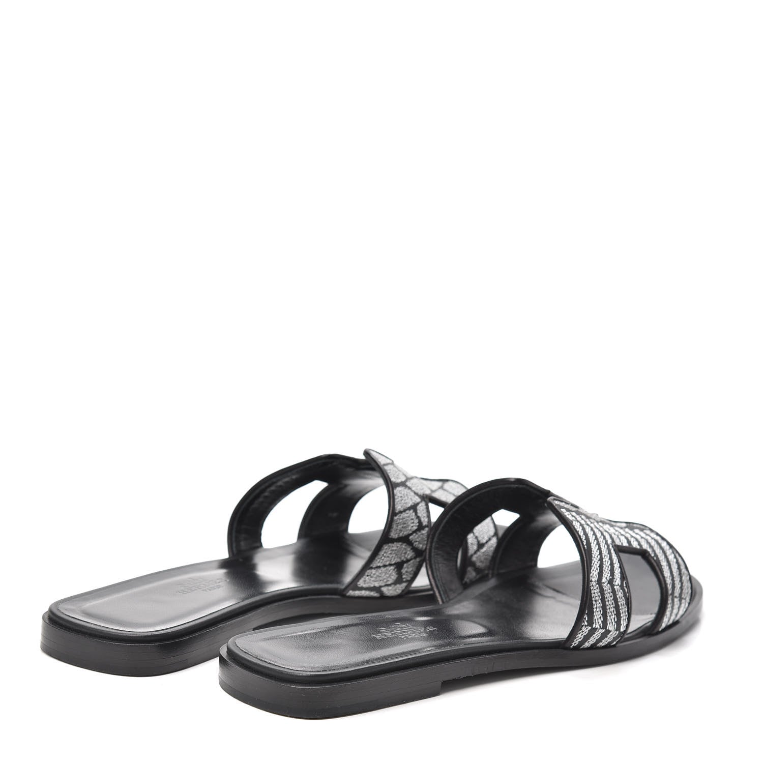 Hermes Calfskin Embroidered Oran Sandals 38 Black Gris Argente 4 of 7