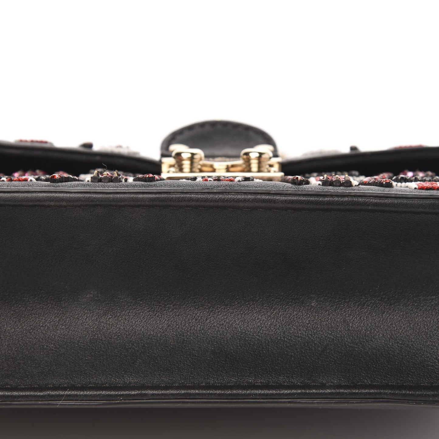 Vitello Crystal Lipstick Embellished Small Glam Lock Rockstud Flap Black