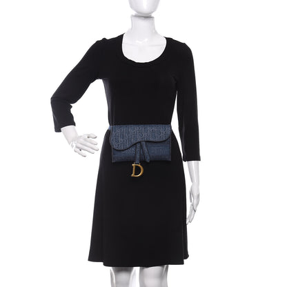 Christian Dior Oblique Embroidered Slim Saddle Pouch Denim Blue 2 of 10