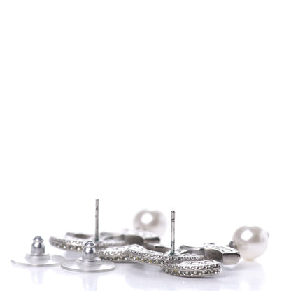 Chanel Baguette Crystal Pearl CC Drop Earrings Silver Black 5 of 8