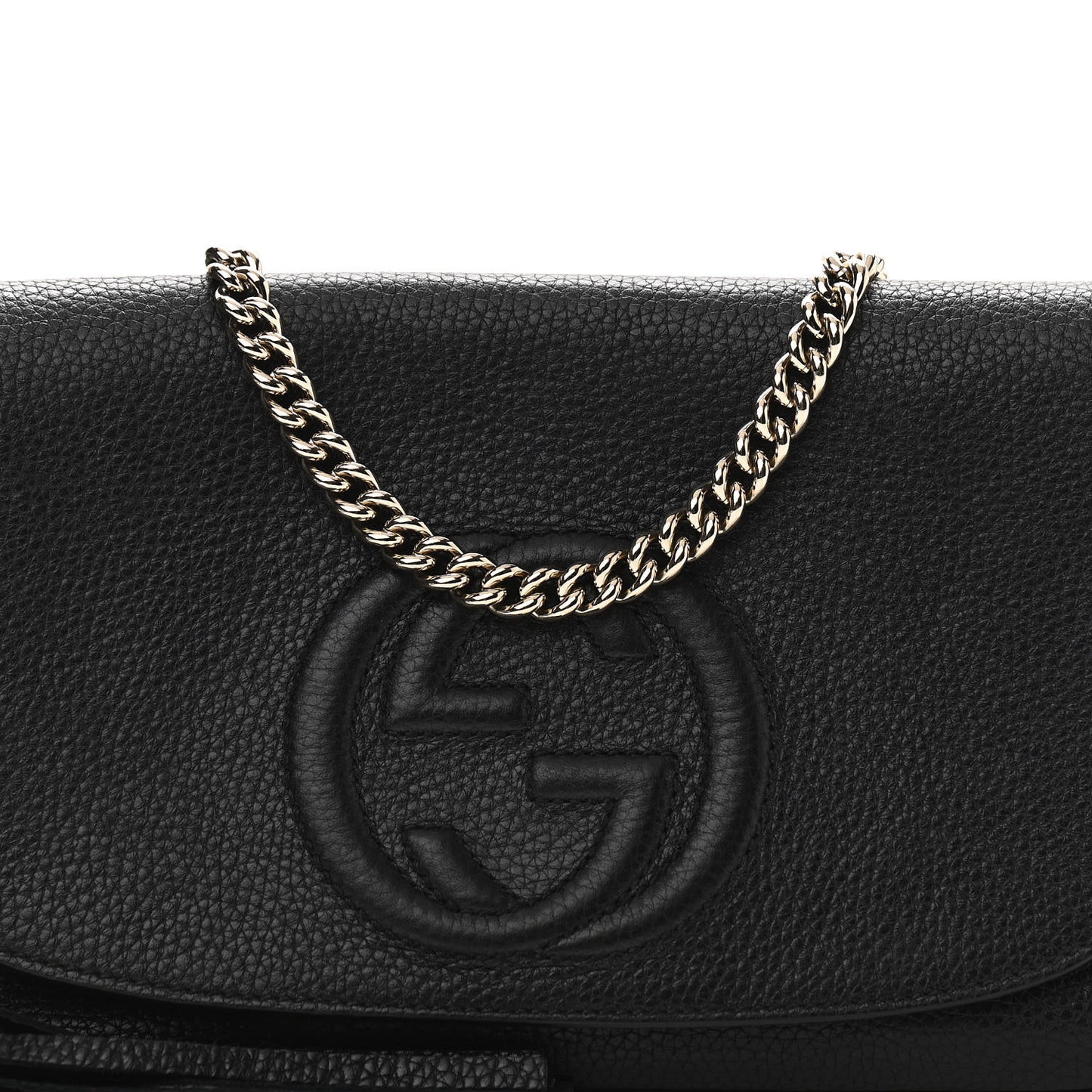 Pebbled Calfskin Medium Soho Flap Crossbody Black