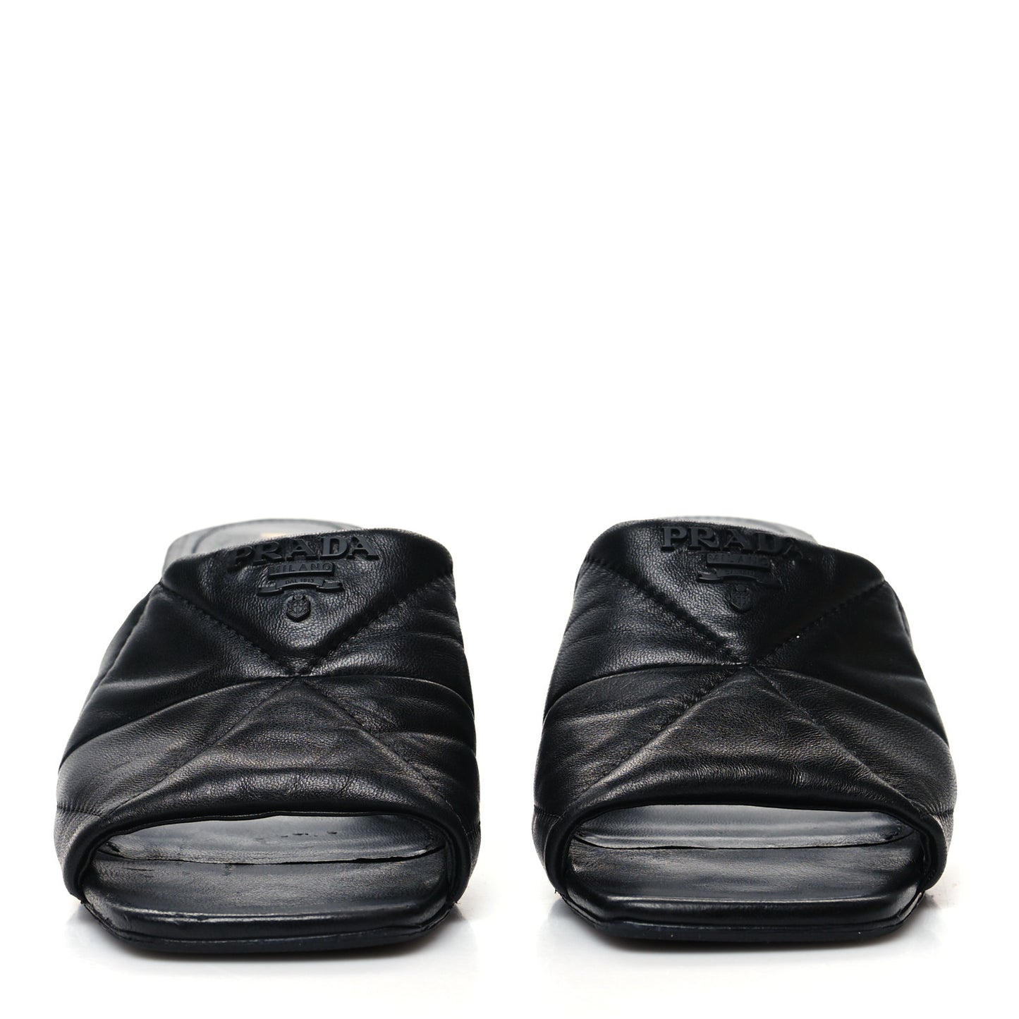 Nappa Logo Quilted 65mm Block Heel Slide Sandals 39 Black