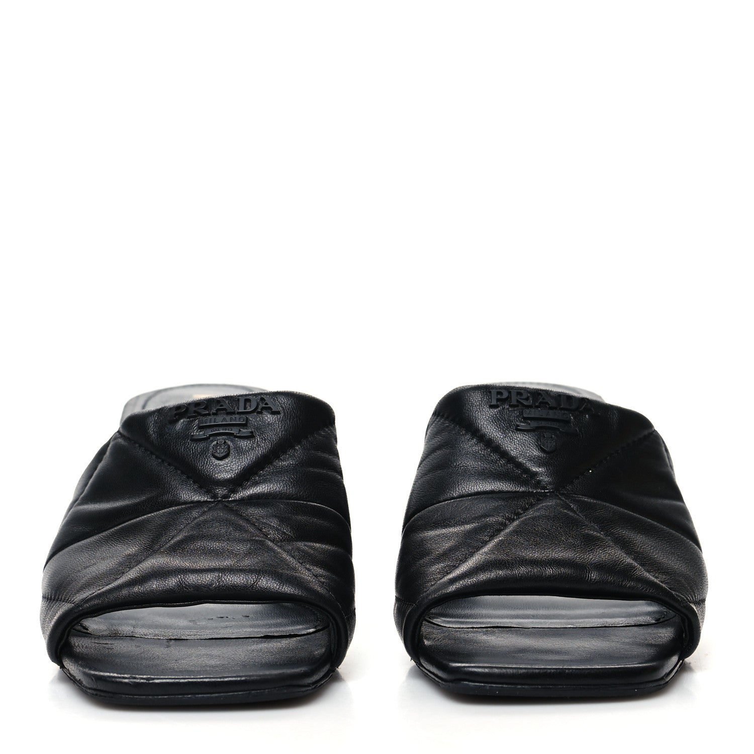 Prada Nappa Logo Quilted 65mm Block Heel Slide Sandals 39 Black 2 of 9