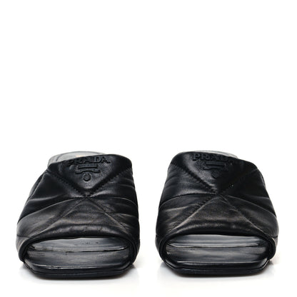 Prada Nappa Logo Quilted 65mm Block Heel Slide Sandals 39 Black 2 of 9