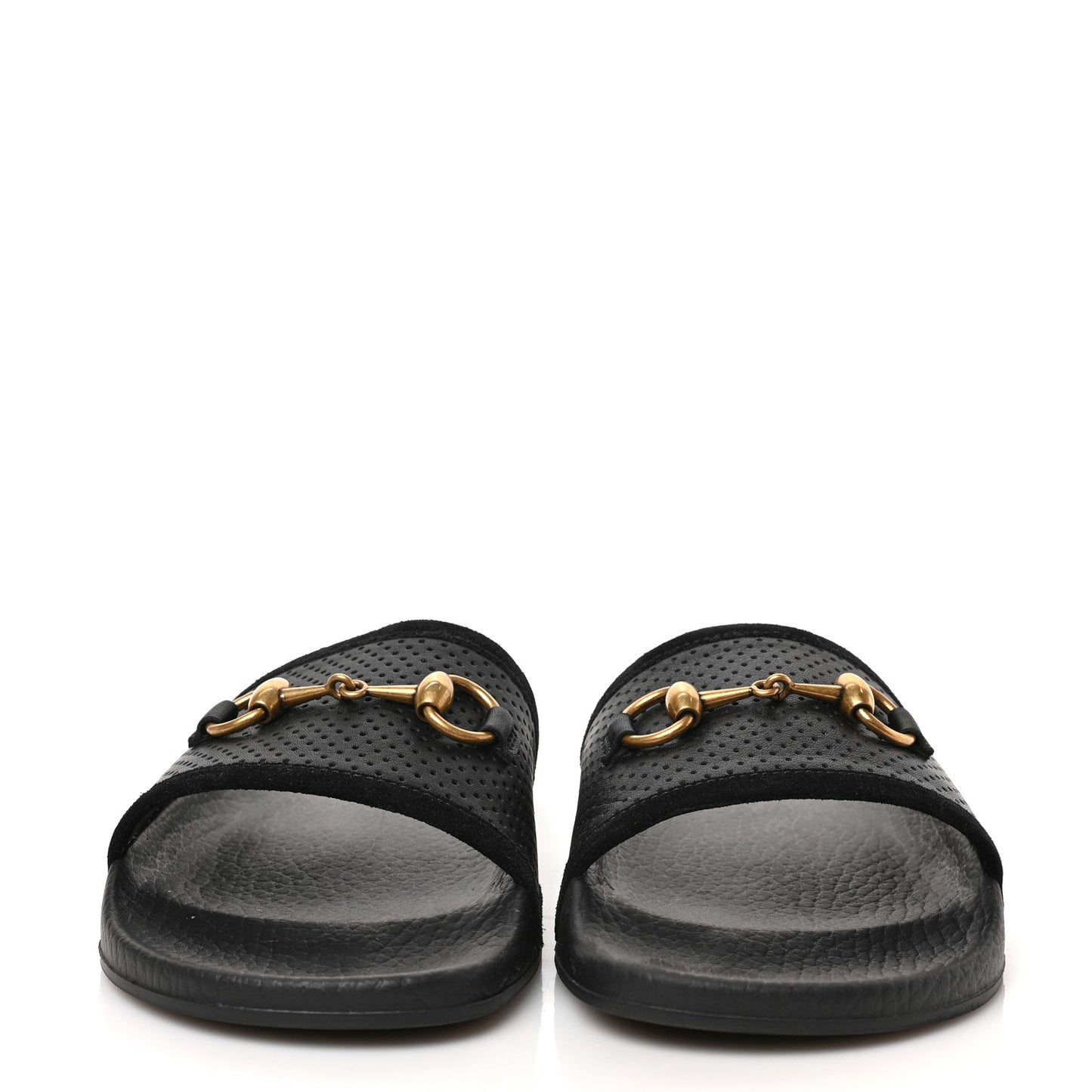 Suede Perforated Horsebit Slide Sandals 37 Black