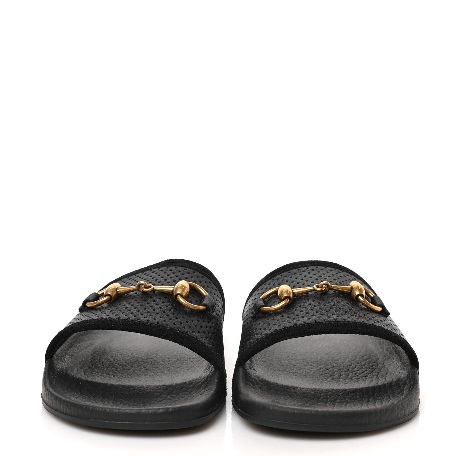 Gucci Suede Perforated Horsebit Slide Sandals 37 Black 2 of 7