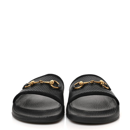 Gucci Suede Perforated Horsebit Slide Sandals 37 Black 2 of 7