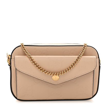 Gucci Calfskin GG Super Mini Debossed Chain Wallet Light Beige 1 of 10