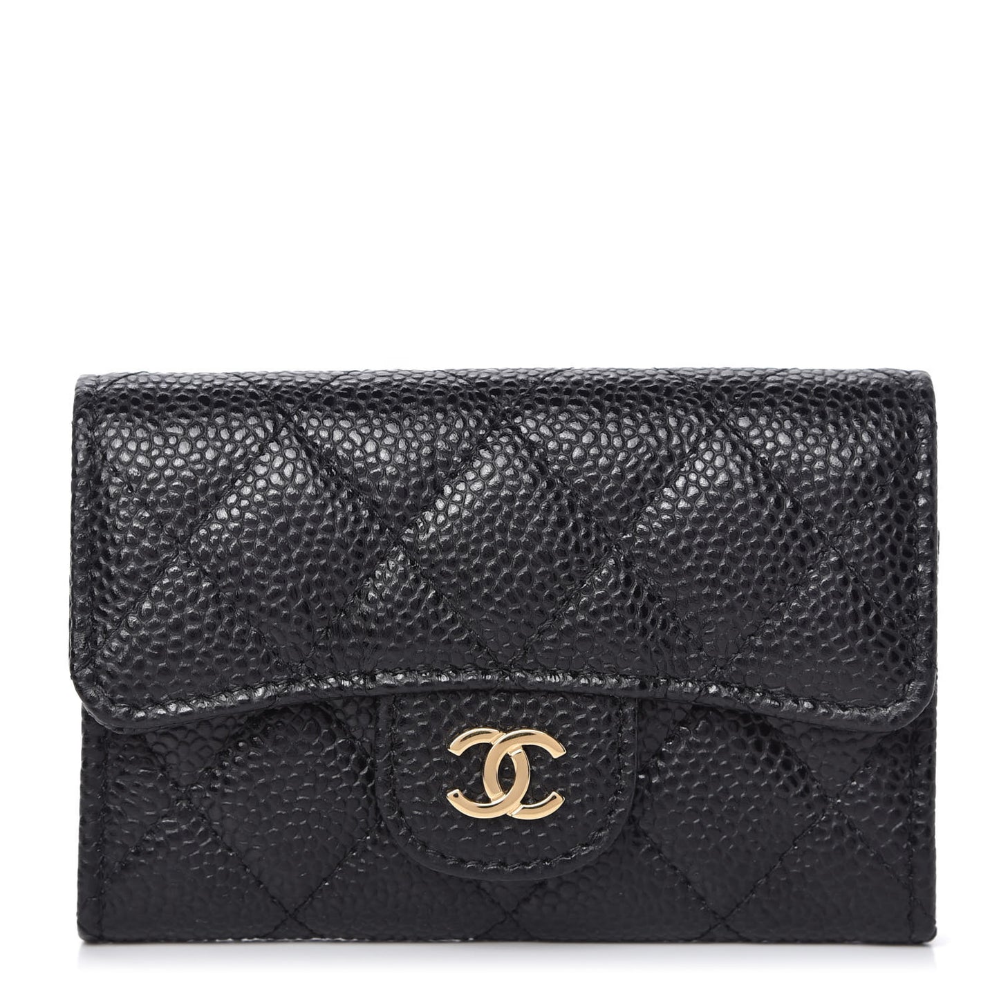 Caviar Quilted Flap Card Holder Wallet Black
