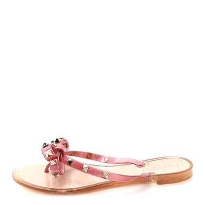 Valentino Garavani PVC Jelly Glitter Rockstud Bow Thong Sandals 37 Pink 1 of 8