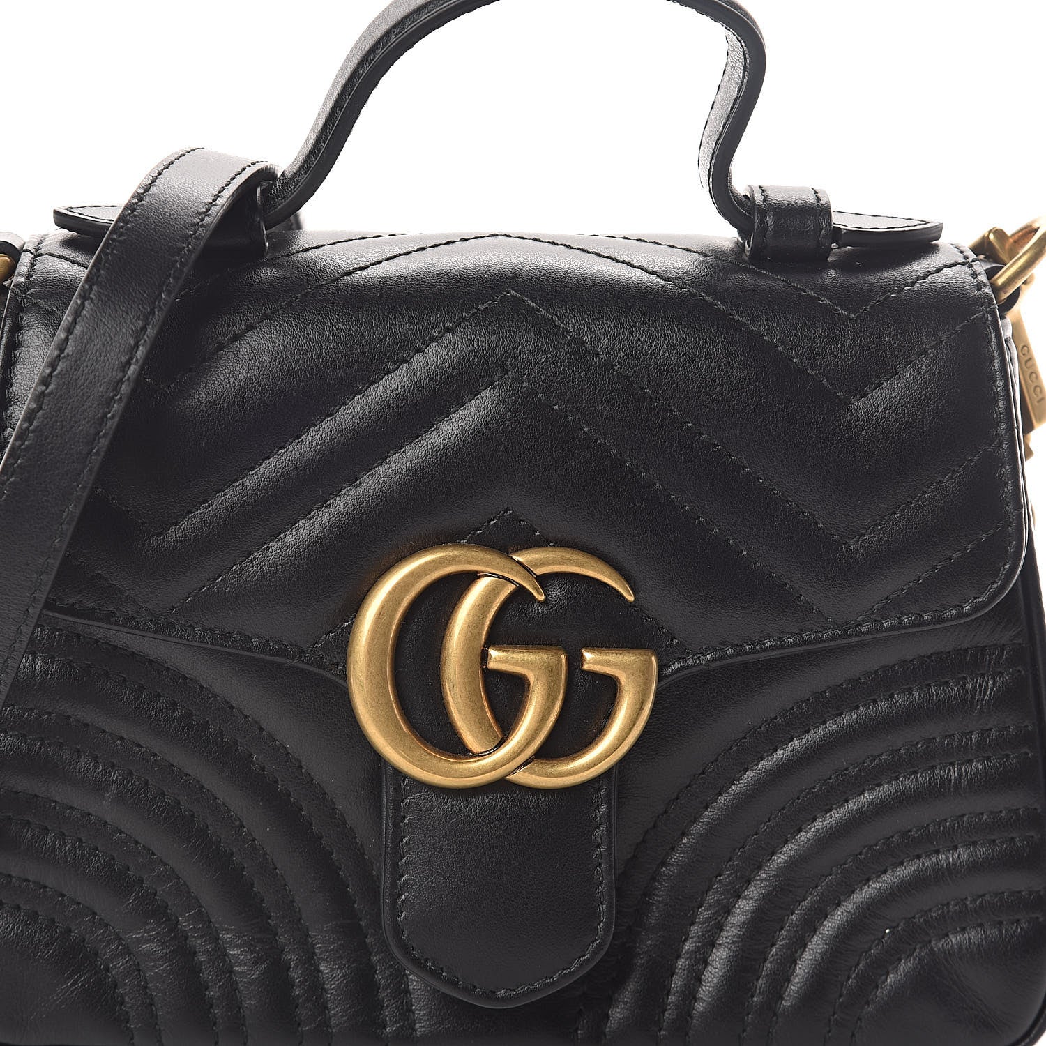 Gucci Calfskin Matelasse Mini GG Marmont Top Handle Shoulder Bag Black 7 of 9