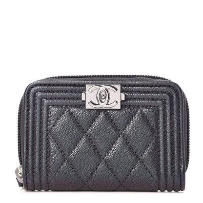 Chanel Iridescent Goatskin Quilted Boy Zip Around Coin Purse Wallet Black 1 of 8