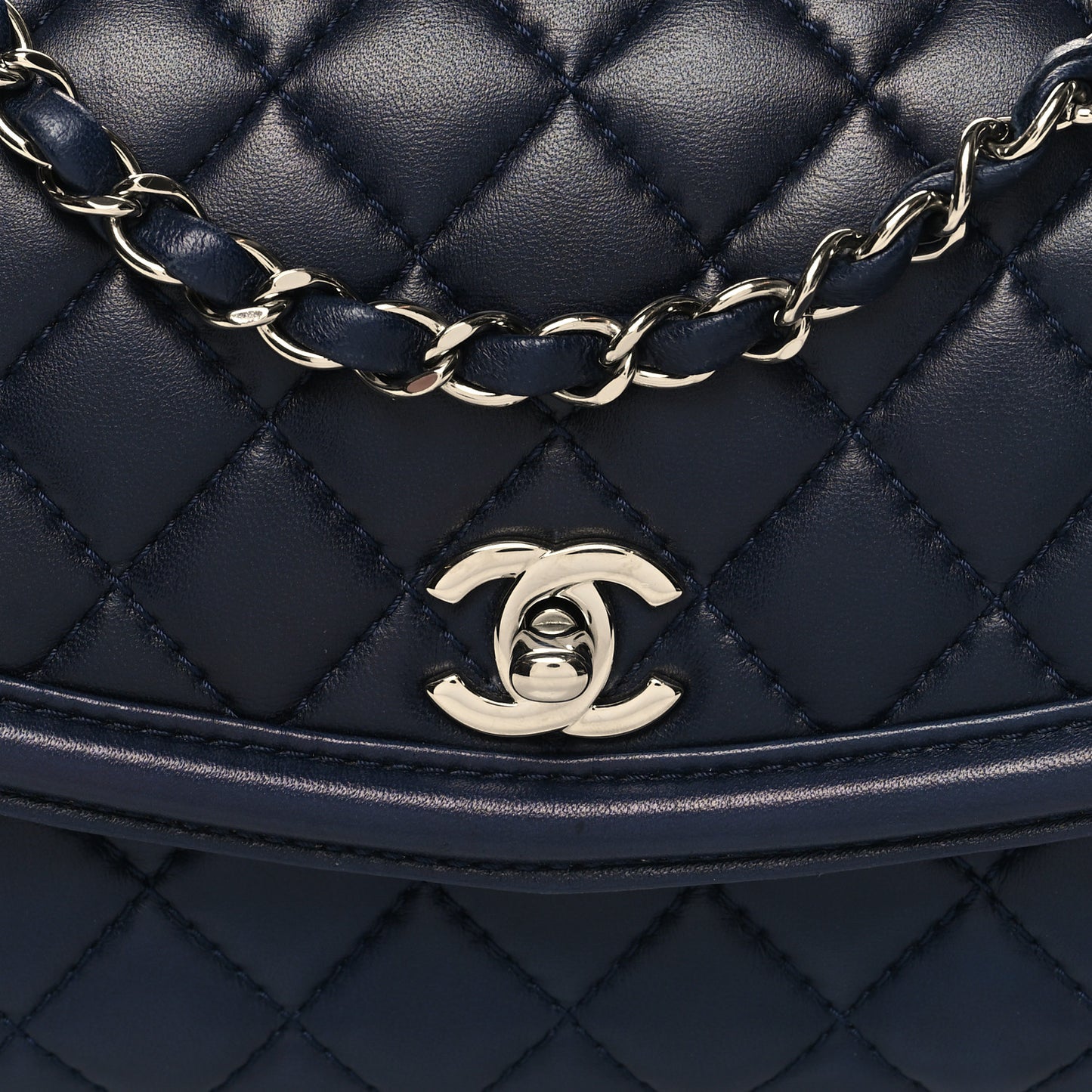 Lambskin Quilted Small Geometric Flap Navy