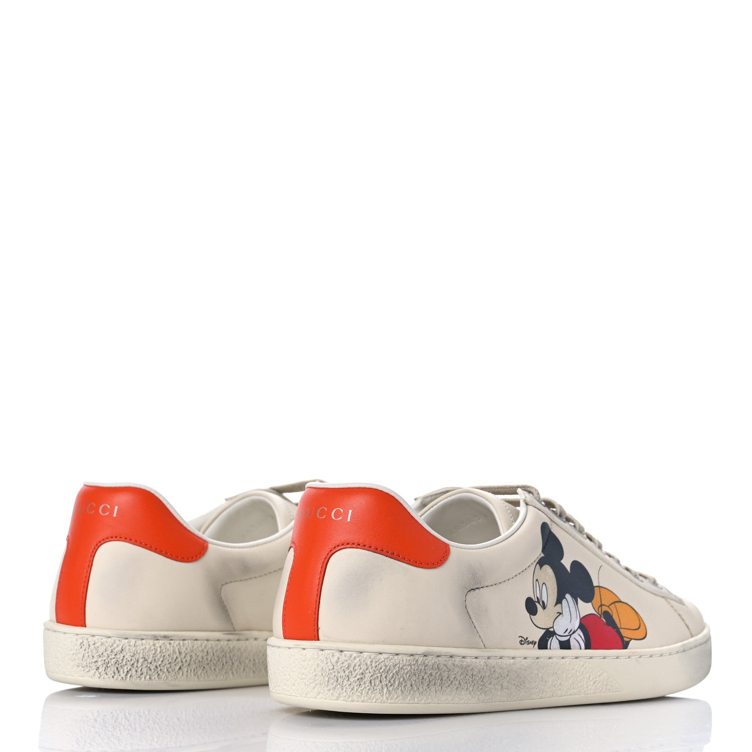 Gucci X DISNEY Miro Soft Calfskin Mickey Mouse Print Mens Ace Sneakers 8.5 Ivory Deep Orange 3 of 13