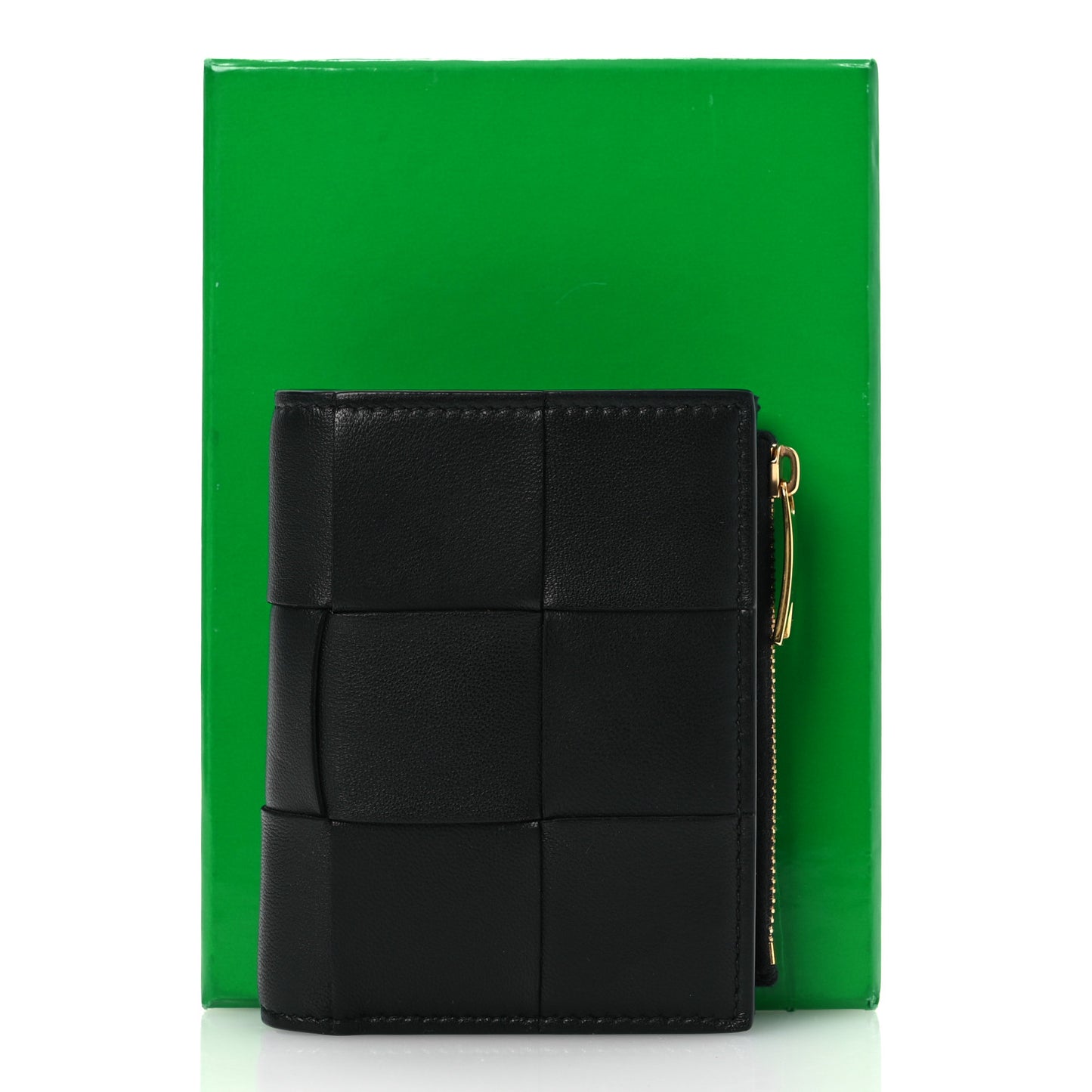 Nappa Maxi Intrecciato Small Bi-Fold Zip Wallet Black