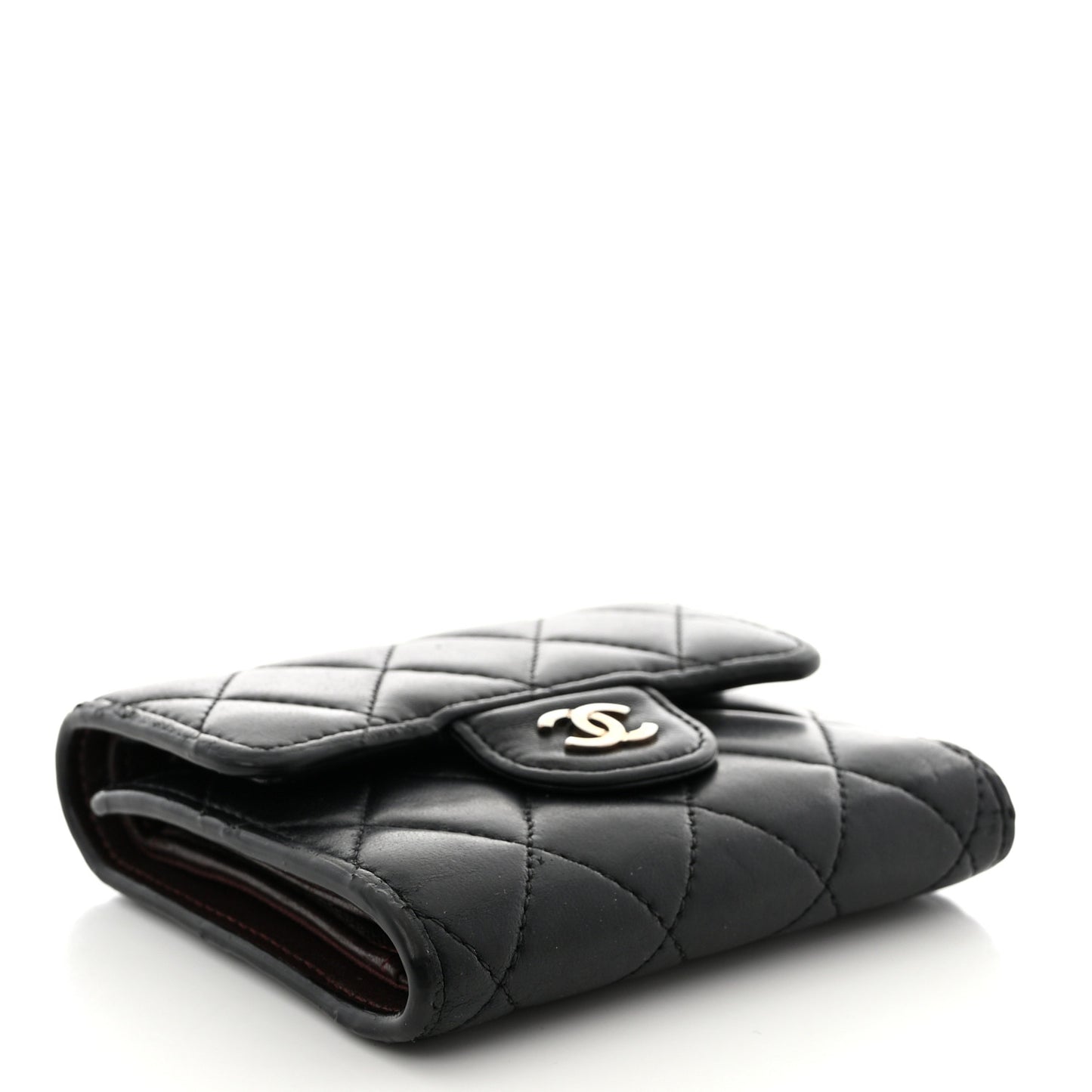 Lambskin Quilted Compact Flap Wallet Black