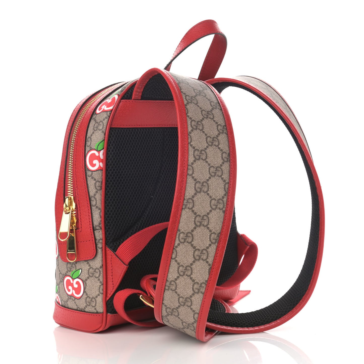 GG Supreme Monogram Apple Small Retro Interlocking G Day Backpack Beige Multicolor Lobster Red