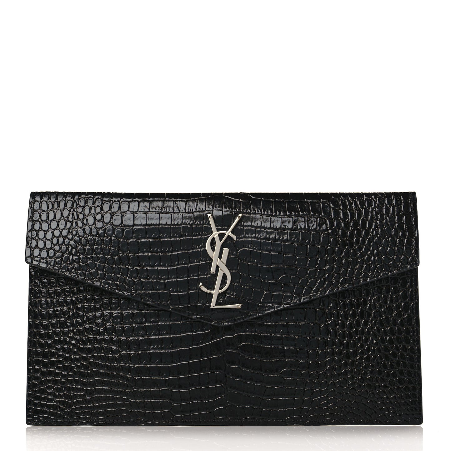 Calfskin Crocodile Embossed Uptown Monogram Clutch Black