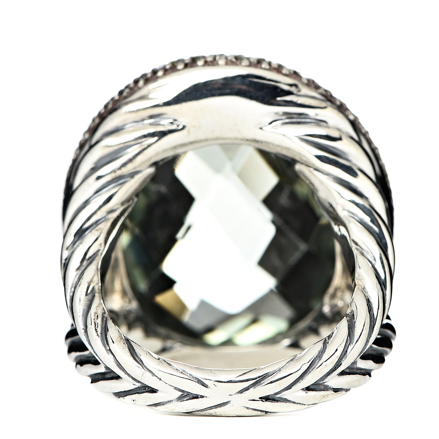 Sterling Silver Prasiolite Diamond 18mm Signature Oval Ring 54 6.75