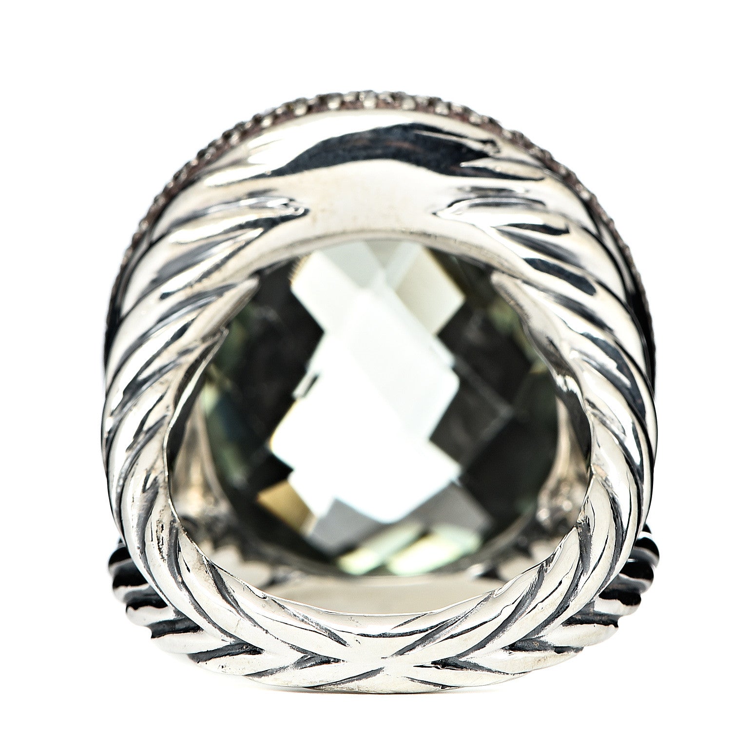 David Yurman Sterling Silver Prasiolite Diamond 18mm Signature Oval Ring 54 6.75 4 of 7
