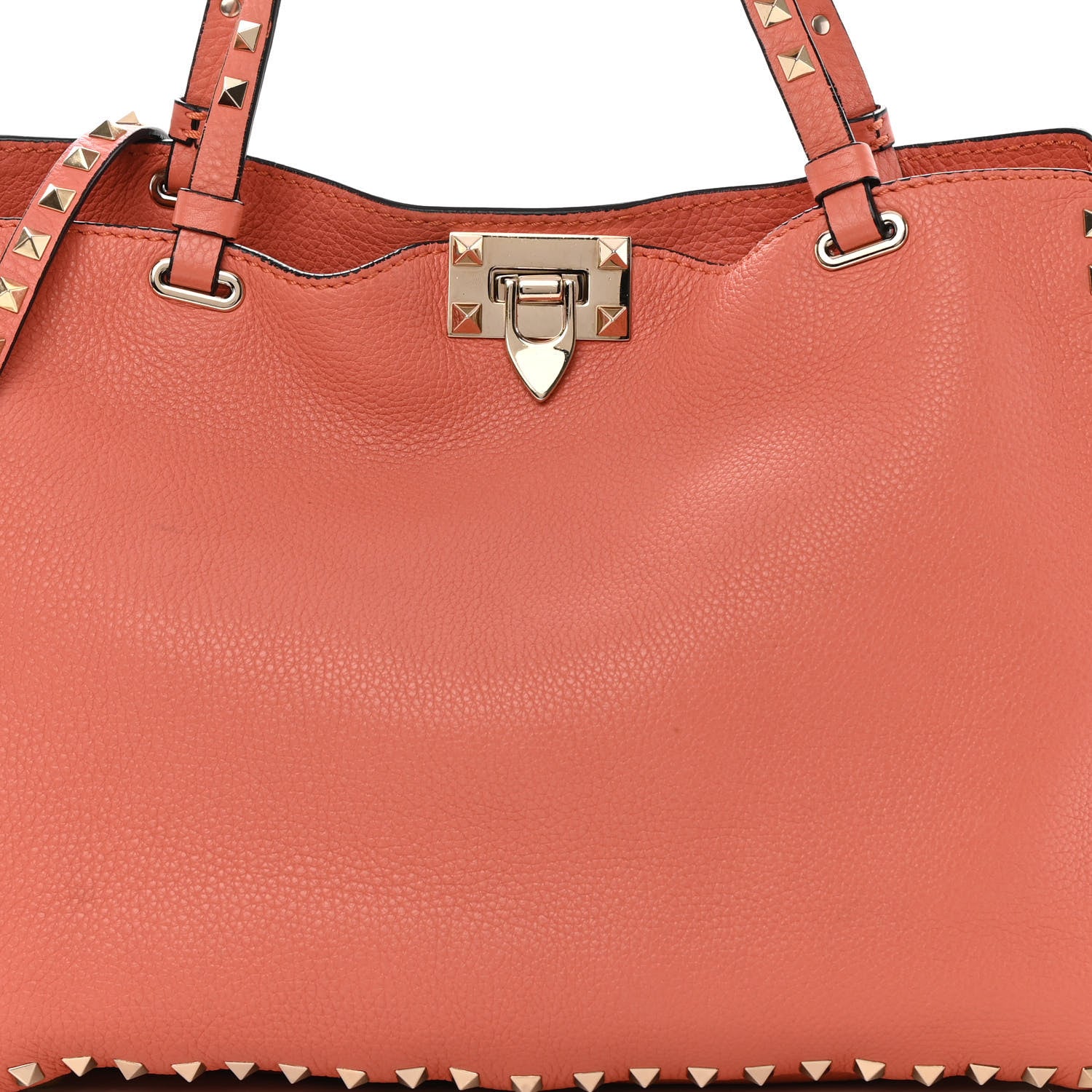 Valentino Garavani Pebbled Calfskin Medium Rockstud Tote Coral 12 of 20