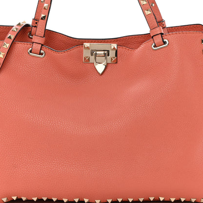 Valentino Garavani Pebbled Calfskin Medium Rockstud Tote Coral 12 of 20